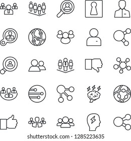 Thin Line Icon Set - female vector, team, brainstorm, network, share, group, finger up, down, user, company, client search, consumer, social media