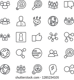 Thin Line Icon Set - female vector, team, brainstorm, network, share, group, finger up, down, user, company, client search, consumer, social media