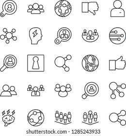 Thin Line Icon Set - female vector, team, brainstorm, network, share, group, finger up, down, user, company, client search, consumer, social media
