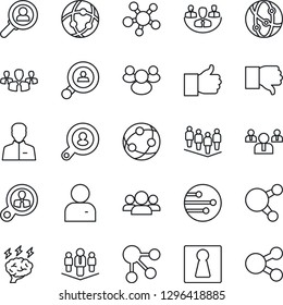 Thin Line Icon Set - female vector, team, brainstorm, network, share, group, finger up, down, user, company, client search, consumer, social media