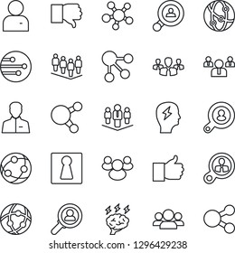 Thin Line Icon Set - female vector, team, brainstorm, network, share, group, finger up, down, user, company, client search, consumer, social media
