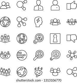 Thin Line Icon Set - female vector, team, brainstorm, network, share, group, finger up, down, user, company, client search, consumer, social media
