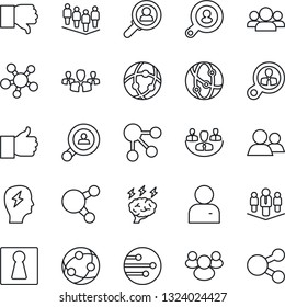 Thin Line Icon Set - female vector, team, brainstorm, network, share, group, finger up, down, user, company, client search, consumer, social media