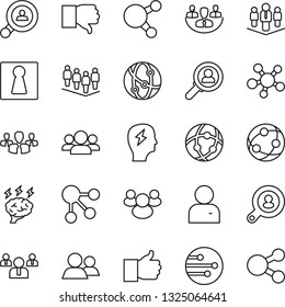 Thin Line Icon Set - female vector, team, brainstorm, network, share, group, finger up, down, user, company, client search, consumer, social media