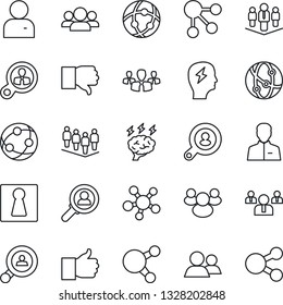 Thin Line Icon Set - female vector, team, brainstorm, network, share, group, finger up, down, user, company, client search, consumer, social media