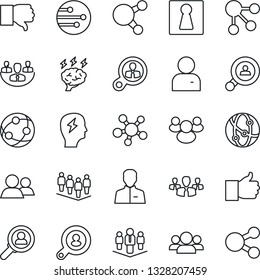 Thin Line Icon Set - female vector, team, brainstorm, network, share, group, finger up, down, user, company, client search, consumer, social media