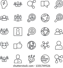 Thin Line Icon Set - female vector, team, brainstorm, network, share, group, finger up, down, user, company, client search, consumer, social media