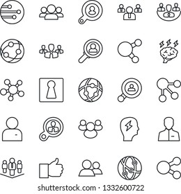 Thin Line Icon Set - female vector, team, brainstorm, network, share, group, finger up, user, company, client search, consumer, social media