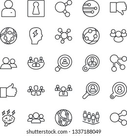 Thin Line Icon Set - female vector, team, brainstorm, network, share, group, finger up, down, user, company, client search, consumer, social media