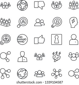 Thin Line Icon Set - female vector, team, brainstorm, network, share, group, finger up, down, user, company, client search, consumer, social media