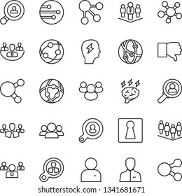 Thin Line Icon Set - female vector, team, brainstorm, network, share, group, finger down, user, company, client search, consumer, social media