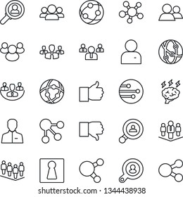 Thin Line Icon Set - female vector, team, brainstorm, network, share, group, finger up, down, user, company, client search, consumer, social media