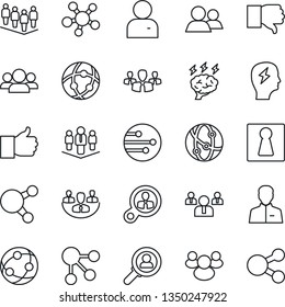 Thin Line Icon Set - female vector, team, brainstorm, network, share, group, finger up, down, user, company, consumer search, social media