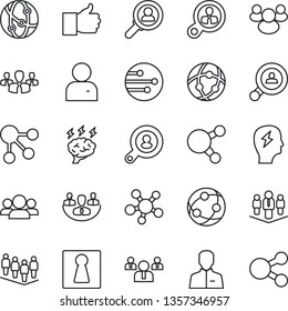 Thin Line Icon Set - female vector, team, brainstorm, network, share, group, finger up, user, company, client search, consumer, social media