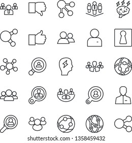 Thin Line Icon Set - female vector, team, brainstorm, network, share, group, finger up, down, user, company, client search, consumer, social media