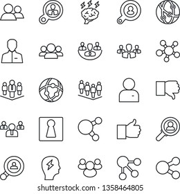 Thin Line Icon Set - female vector, team, brainstorm, network, share, group, finger up, down, user, company, client search, consumer, social media