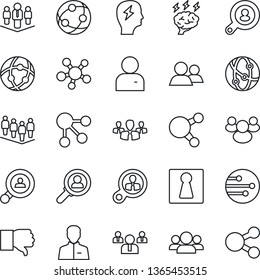 Thin Line Icon Set - female vector, team, brainstorm, network, share, group, finger down, user, company, client search, consumer, social media