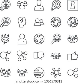 Thin Line Icon Set - female vector, team, brainstorm, network, share, group, finger up, down, user, company, client search, consumer, social media