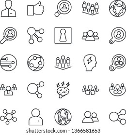 Thin Line Icon Set - female vector, team, brainstorm, network, share, group, finger up, user, company, client search, consumer, social media