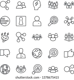 Thin Line Icon Set - female vector, team, brainstorm, network, share, group, finger up, down, user, company, client search, consumer, social media