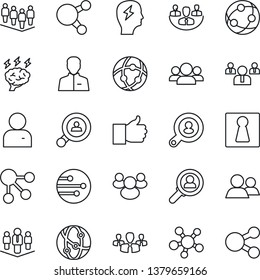 Thin Line Icon Set - female vector, team, brainstorm, network, share, group, finger up, user, company, client search, consumer, social media
