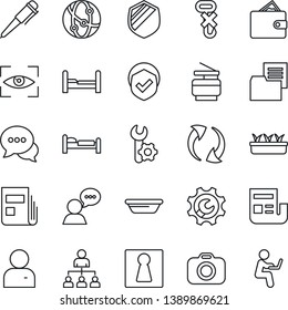 Thin Line Icon Set - female vector, bed, hierarchy, pen, seedling, folder document, no hook, shield, camera, network, dialog, speaker, update, user, root setup, news, copier, bedroom, bowl, eye scan