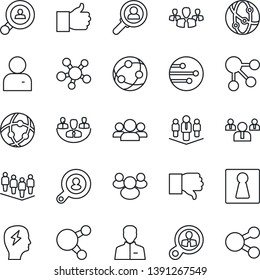 Thin Line Icon Set - female vector, team, brainstorm, network, share, group, finger up, down, user, company, client search, consumer, social media