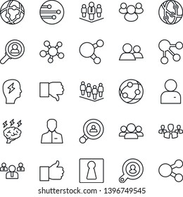 Thin Line Icon Set - female vector, team, brainstorm, network, share, group, finger up, down, user, company, client search, consumer, social media