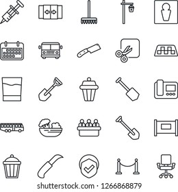 Thin Line Icon Set - fence vector, taxi, airport bus, automatic door, male, meeting, job, shovel, rake, garden knife, light, syringe, term, shield, cut, drink, salad, intercome, outdoor lamp