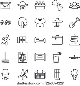 Thin Line Icon Set - fence vector, suitcase, automatic door, bed, baggage larry, plane, office chair, meeting, shovel, rake, tree, butterfly, run, broken bone, term, sale, washer, restaurant table