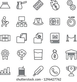 Thin Line Icon Set - fence vector, automatic door, phone, thermometer, pills blister, folder document, sorting, heavy, flame disk, sertificate, manager, fruit tree, estate, air conditioner, menu