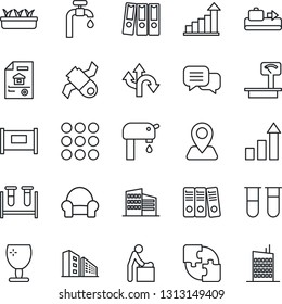 Thin Line Icon Set - fence vector, baggage conveyor, baby room, growth statistic, seedling, blood test vial, route, navigation, satellite, fragile, heavy scales, dialog, menu, application