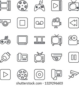 Thin Line Icon Set - film frame vector, reel, tv, gamepad, video camera, play button, pause, stop, rewind, rec, hdmi, record, web, intercome, surveillance