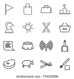 Thin line icon set : flag, shopping bag, pedestal, chess horse, chip, dna, remove from basket, list, stadium, wireless, scoop, steake, sheep, pruner, toilet brush
