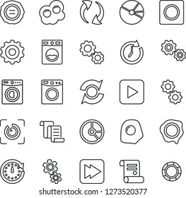 Thin Line Icon Set - gear vector, contract, circle chart, stamp, play button, fast forward, update, record, eye id, pie graph, washer, omelette, clock, crisis management