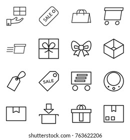 Thin line icon set : gift, sale, shopping bag, delivery, bow, box, label, necklace, package, hi quality