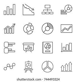 thin line icon set : graph, crisis, hierarchy, diagram, circle, statistics, presentation, annual report, up