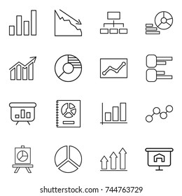 thin line icon set : graph, crisis, hierarchy, diagram, circle, statistics, presentation, annual report, up
