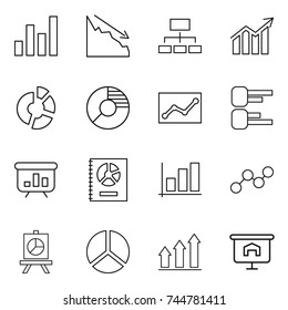 thin line icon set : graph, crisis, hierarchy, diagram, circle, statistics, presentation, annual report, up