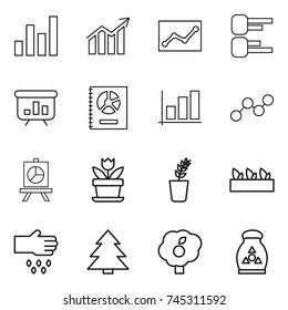 thin line icon set : graph, diagram, statistics, presentation, annual report, flower, seedling, sow, spruce, garden, fertilizer