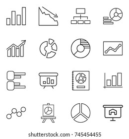 thin line icon set : graph, crisis, hierarchy, diagram, circle, statistics, presentation, annual report