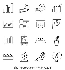 thin line icon set : graph, investment, diagram, statistics, presentation, annual report, greenhouse, seedling, sprouting, hand leaf, garden thin line icon set : graph, investment, diagram, statistics, presentation, annual report, greenhouse, seedling, sprouting, hand leaf, garden