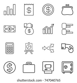 thin line icon set : graph, receipt, dollar, purse, money, gift, diagram, calculator, presentation, core splitting, hand coin, suitcase, atm, safe