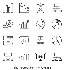 thin line icon set : graph, crisis, report, hierarchy, diagram, circle, presentation, structure, up