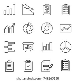 thin line icon set : graph, crisis, report, clipboard, diagram, circle, statistics, presentation, check, inventory, list