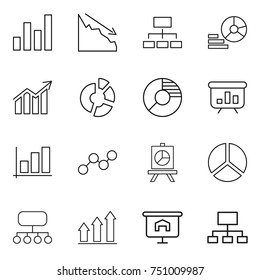 thin line icon set : graph, crisis, hierarchy, diagram, circle, presentation, structure, up