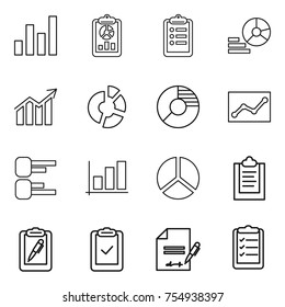 thin line icon set : graph, report, clipboard, diagram, circle, statistics, pen, check, inventory, list