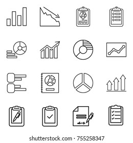 thin line icon set : graph, crisis, report, clipboard, diagram, circle, statistics, annual, up, pen, check, inventory, list