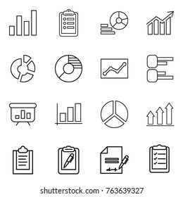 Thin line icon set : graph, clipboard, diagram, circle, statistics, presentation, up, pen, inventory, list