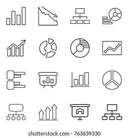 Thin line icon set : graph, crisis, hierarchy, diagram, circle, statistics, presentation, structure, up